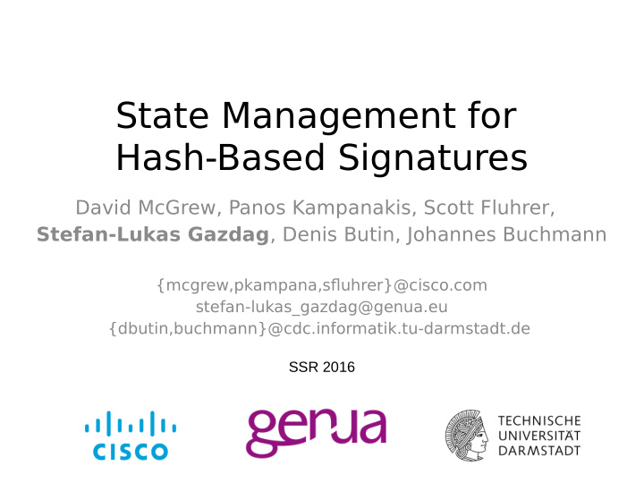 state management for hash based signatures