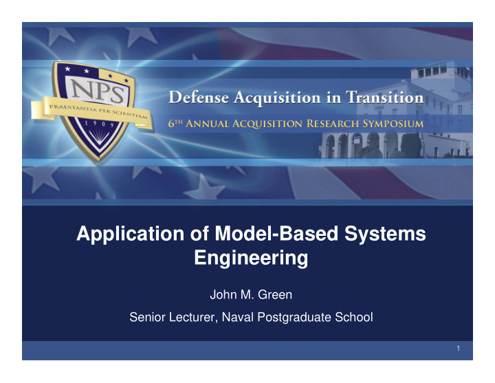 application of model based systems engineering