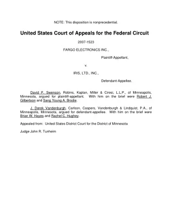 United States Court of Appeals for the Federal Circuit  2007-1523  FARGO ELECTRONICS INC.,