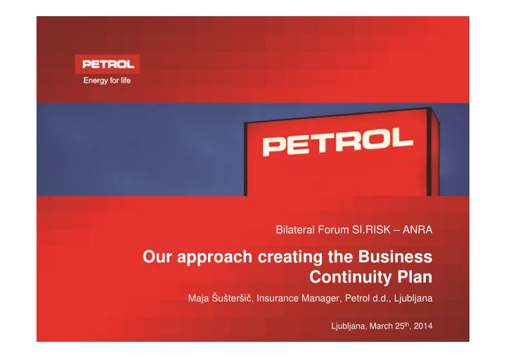 our approach creating the business continuity plan