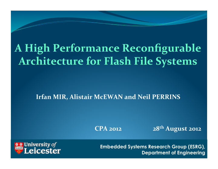a high performance reconfigurable architecture for flash