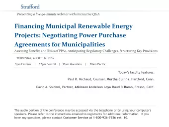 Financing Municipal Renewable Energy  Projects: Negotiating Power Purchase  Agreements for