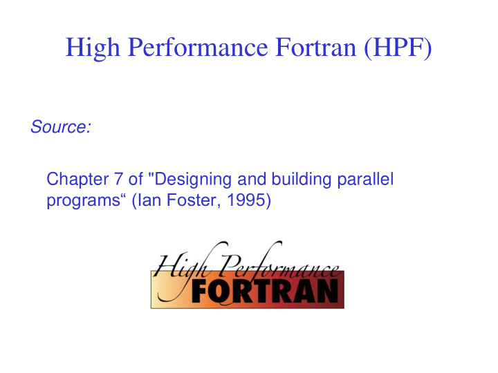 high performance fortran hpf