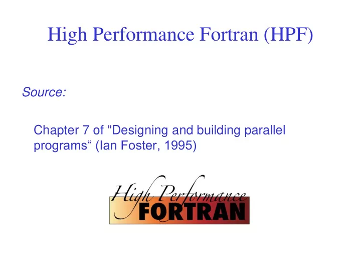 high performance fortran hpf