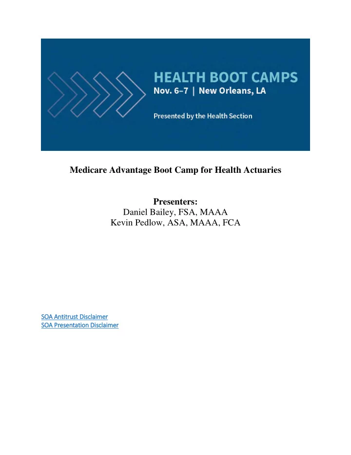 medicare advantage boot camp for health actuaries