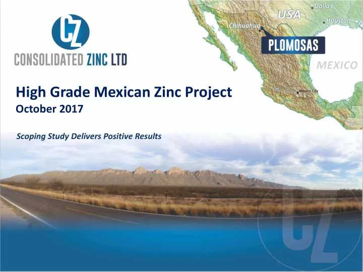 high grade mexican zinc project