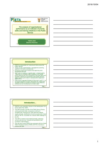 2016/10/04  PSETA CEO  Shamira Huluman  Introduction    PSETA is responsible for