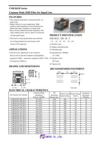 CMF2012F Series  Common Mode SMD Filter for Signal Line  FEATURES   This common mode filter is