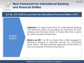Click to edit Master text styles Act No. 273 of 2012 to promote the International Financial