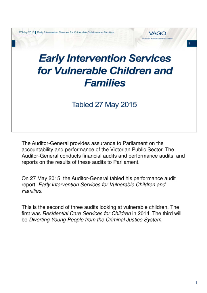 the auditor general provides assurance to parliament on