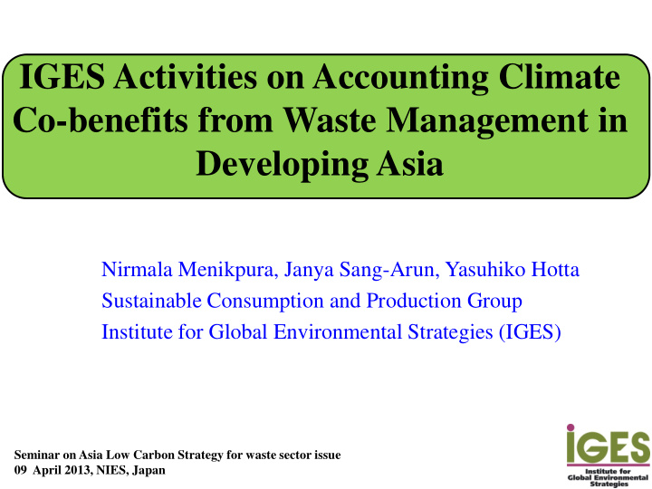 iges activities on accounting climate co benefits from