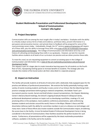 Student Multimedia Presentation and Professional Development Facility  School of Communication