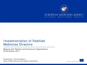 Implementation of Falsified  Medicines Directive  Meeting with Patients and Consumers Organisations