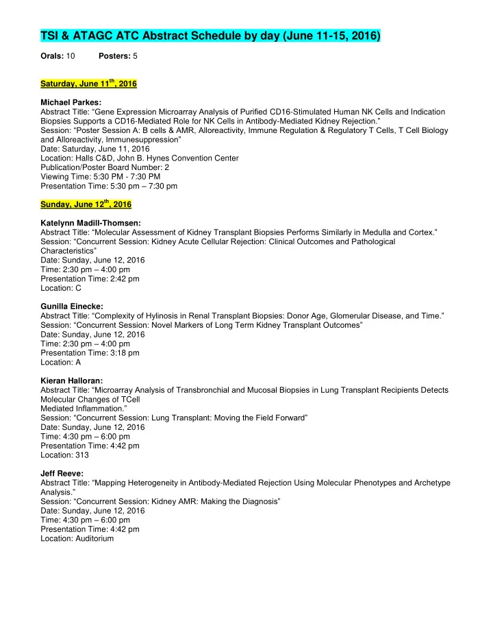 tsi amp atagc atc abstract schedule by day june 11 15 2016