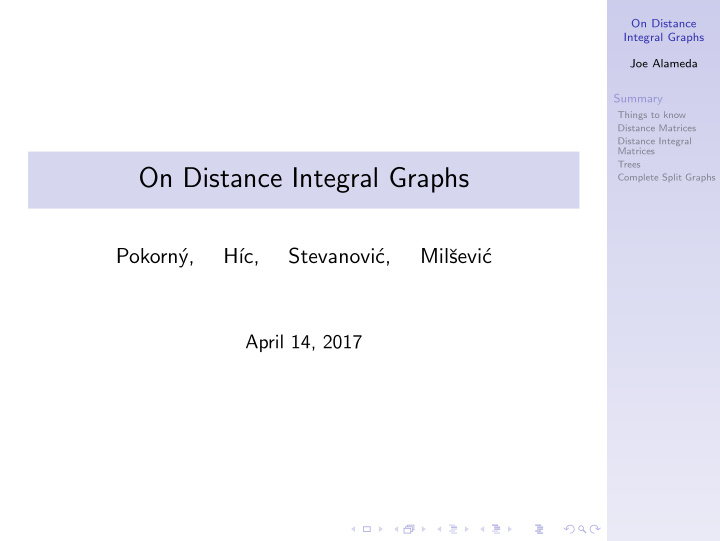on distance integral graphs