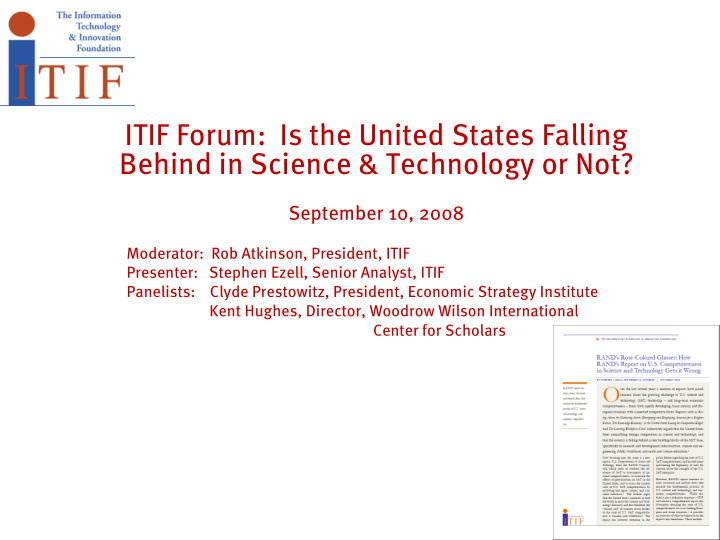 itif forum is the united states falling behind in science