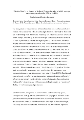 1  Friends of the City or Enemies of the Earth? Crisis and conflict in British municipal  waste