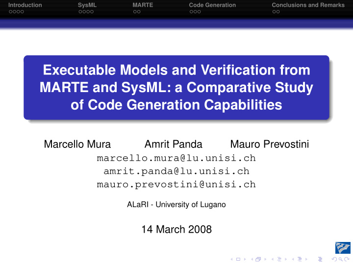 executable models and verification from marte and sysml a