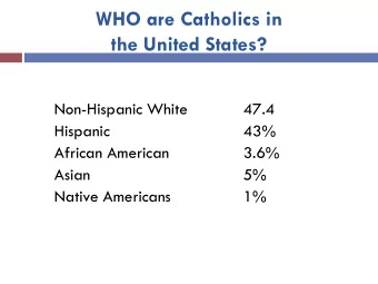 WHO are Catholics in  the United States?  Non-Hispanic White  47.4  Hispanic  43%  African American