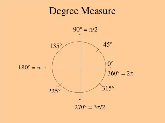 Degree Measure 90 =  /2  45  135  0 180 =  360 = 2   315  225 270 = 3
