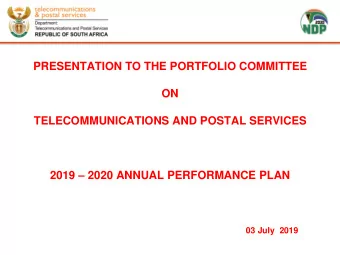 ON  TELECOMMUNICATIONS AND POSTAL SERVICES 2019  2020 ANNUAL PERFORMANCE PLAN  03 July  2019