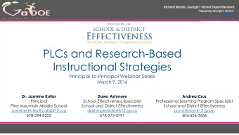 PLCs and Research-Based  Instructional Strategies  Principal-to-Principal Webinar Series  March 9,