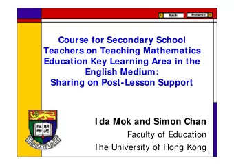 Course for Secondary School  Teachers on Teaching Mathematics  Education Key Learning Area in the
