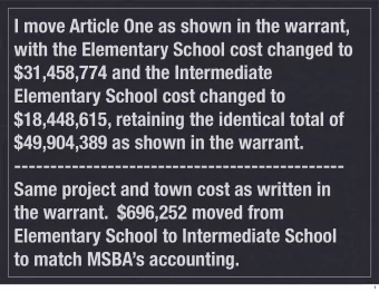I move Article One as shown in the warrant,  with the Elementary School cost changed to