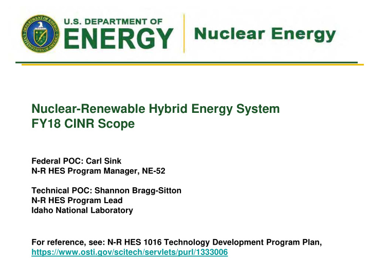 nuclear renewable hybrid energy system fy18 cinr scope