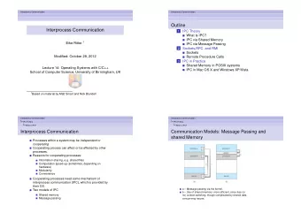 Outline  Interprocess Communication  1  IPC Theory  What is IPC?  IPC via Shared Memory Eike Ritter