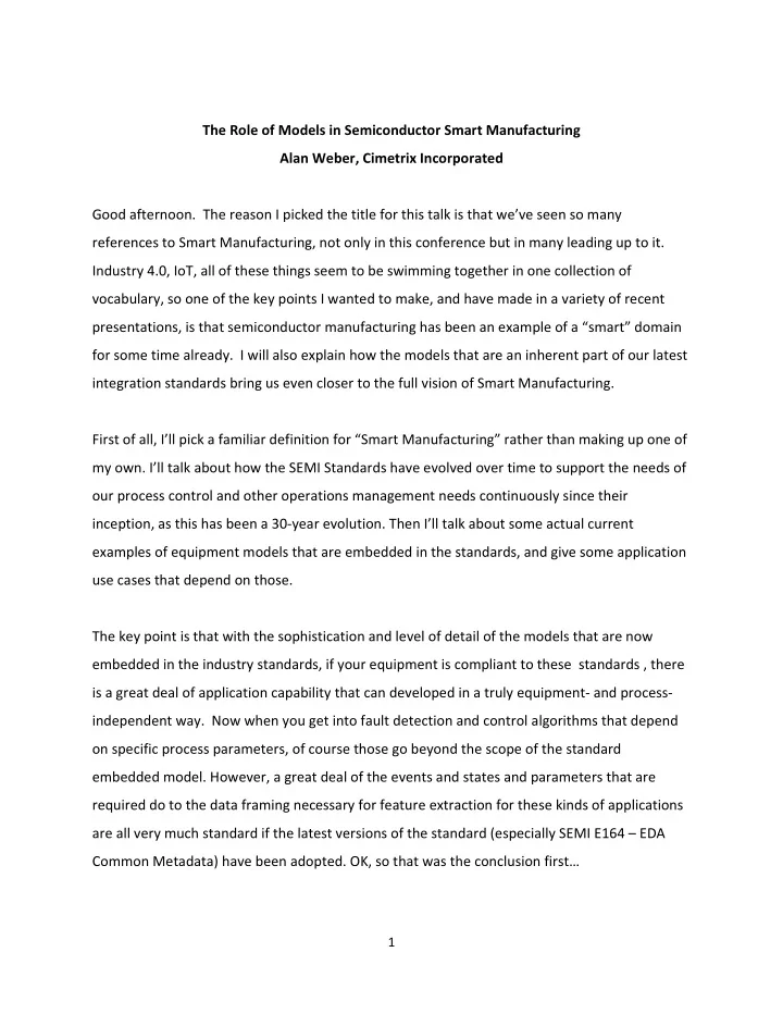 the role of models in semiconductor smart manufacturing