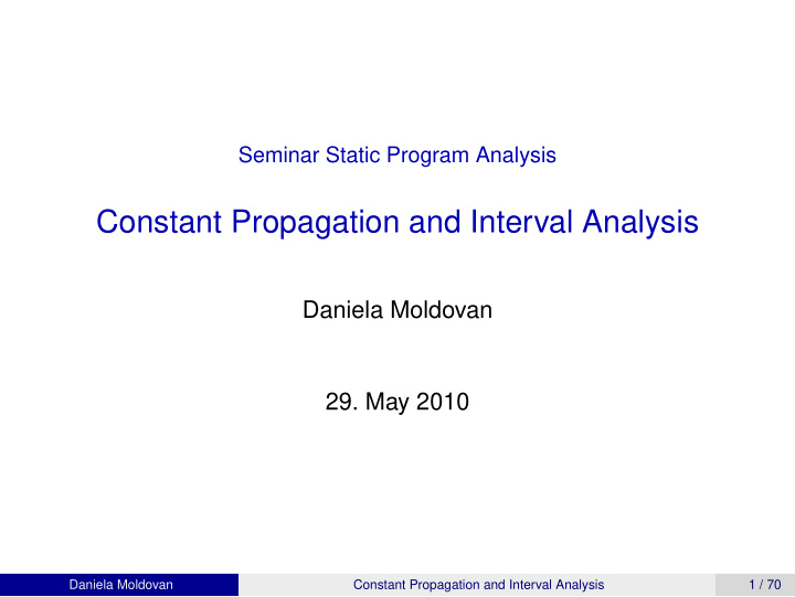 constant propagation and interval analysis