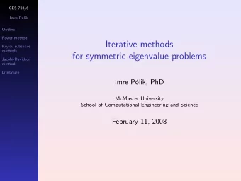 Iterative methods  Krylov subspace  methods  for symmetric eigenvalue problems  Jacobi-Davidson