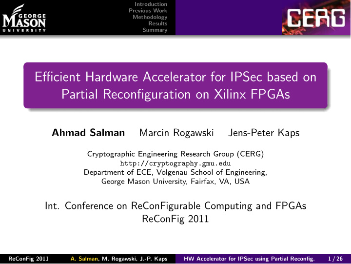 efficient hardware accelerator for ipsec based on partial