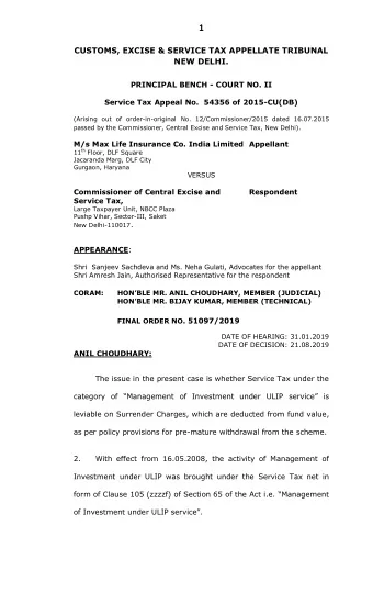 1  CUSTOMS, EXCISE &amp; SERVICE TAX APPELLATE TRIBUNAL  NEW DELHI.  PRINCIPAL BENCH - COURT NO. II