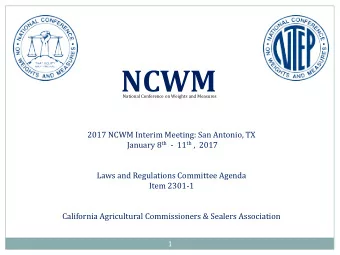 NCWM  National Conference on Weights and Measures  2017 NCWM Interim Meeting: San Antonio, TX
