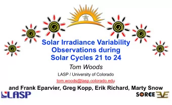 Solar Irradiance Variability  Observations during  Solar Cycles 21 to 24  Tom Woods  LASP /
