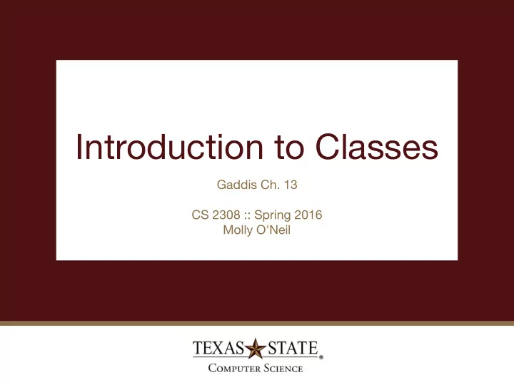 introduction to classes
