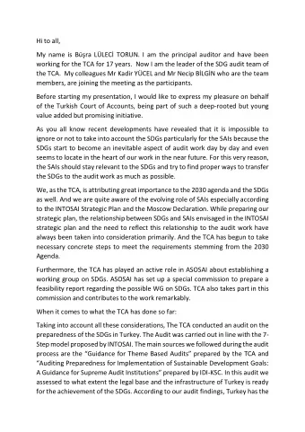 Hi to all, My name is Bra LLEC TORUN. I am the principal auditor and have been  working for