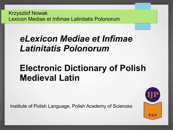 elexicon mediae et infimae latinitatis polonorum