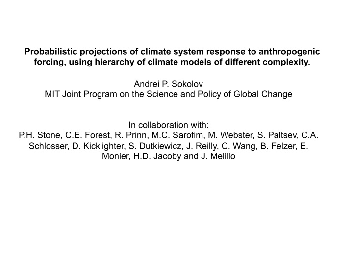 probabilistic projections of climate system response to