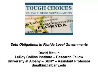 David Matkin LeRoy Collins Institute  Research Fellow University at Albany  SUNY