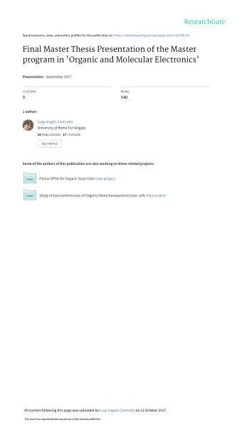 Final Master Thesis Presentation of the Master  program in 'Organic and Molecular Electronics'