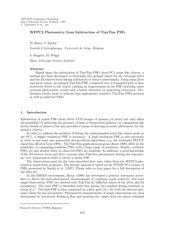 wfpc2 photometry from subtraction of tinytim psfs