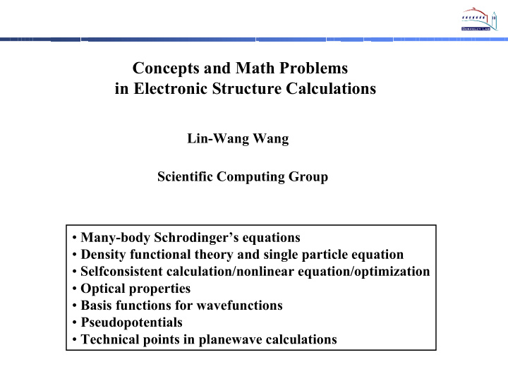 concepts and math problems in electronic structure