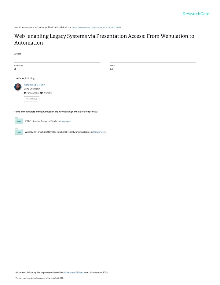 web enabling legacy systems via presentation access from