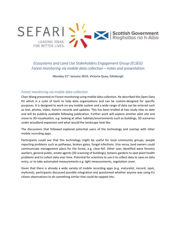 ecosystems and land use stakeholders engagement group