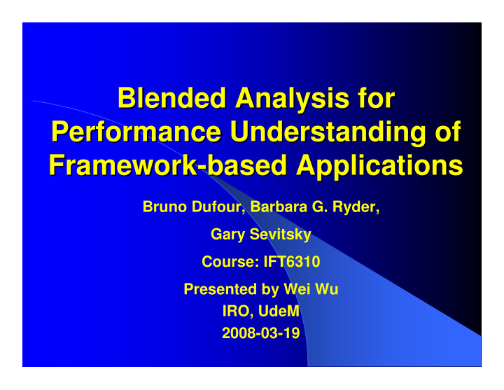 blended analysis for blended analysis for performance