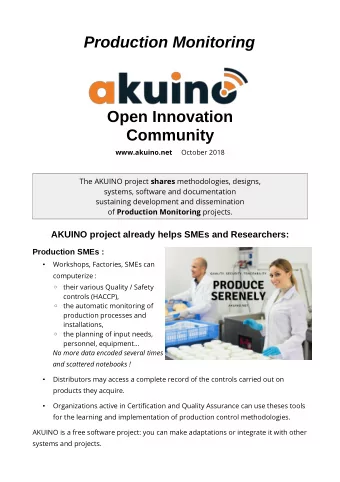 Production Monitoring  Open Innovation  Community www.akuino.net October 2018 The AKUINO project