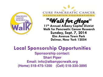 &quot; Walk  k fo for Hope  11 th Annual Albany Capital District  Walk for Pancreatic Cancer